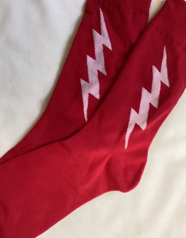 Red and White Flash Lightening Bolt Socks