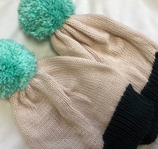 Cream, Black, Seafoam Pom Pom Beanie