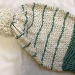 White and Mint Pom Pom Beanie