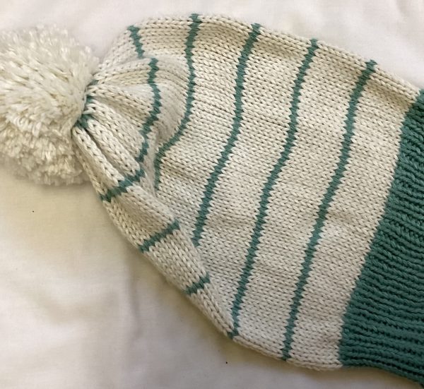 White and Mint Pom Pom Beanie